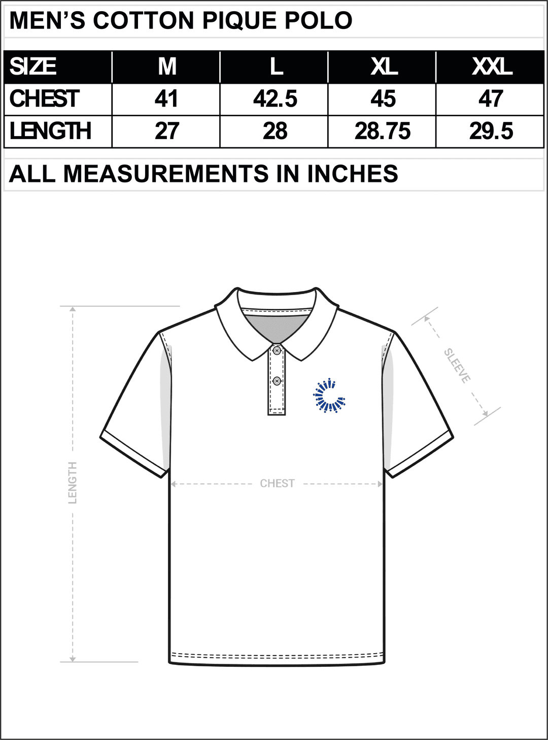 UNIPOLO BLACK LUXURY sizeChartImage